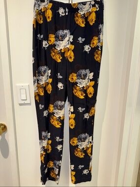 Theory Black Floral Pants with Mustard & Gray Blooms
